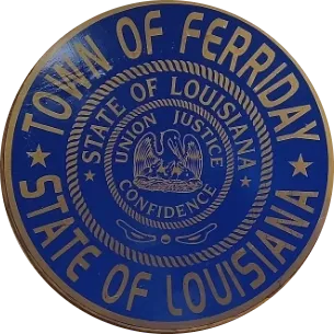 A blue and gold seal with the state of louisiana in it.