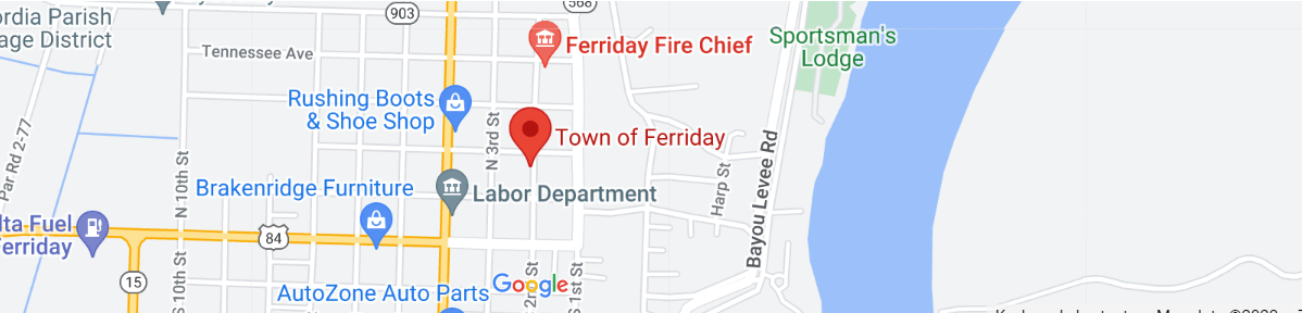 A map of the town of ferriday, louisiana.